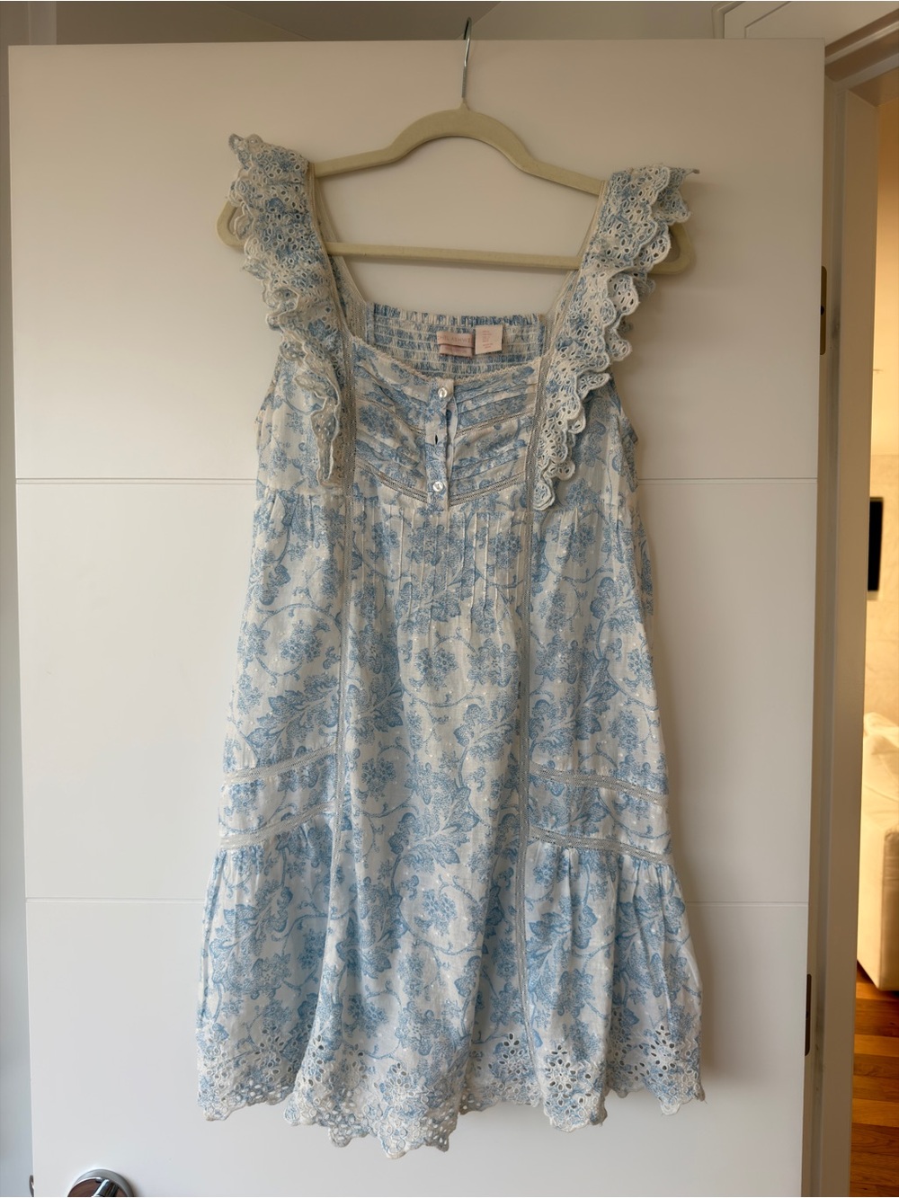 Girls Blue Floral Eyelet Babydoll dress